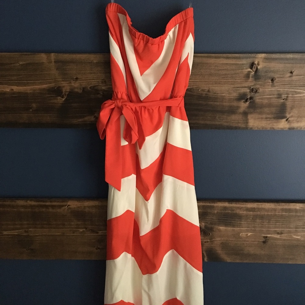 Boutique Orange and Cream Chevron Maxi (POCKETS)