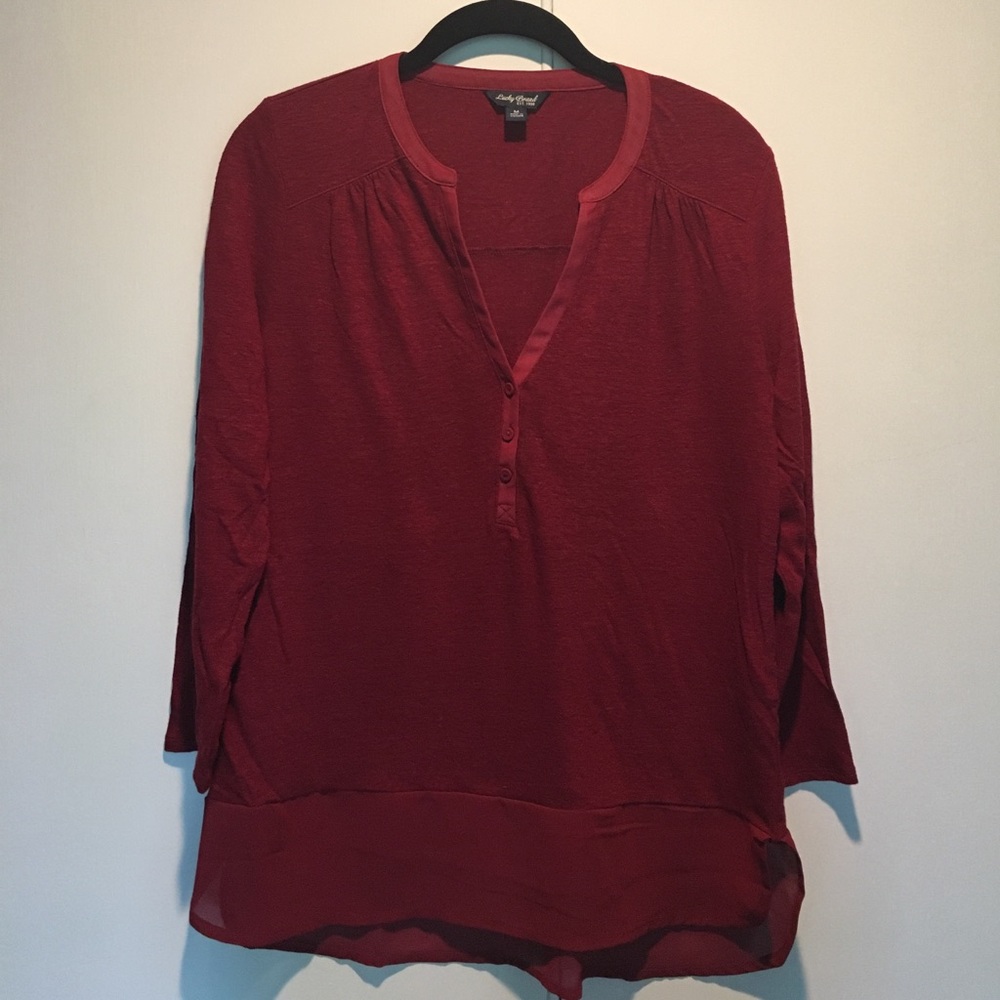 Red Linen and Chiffon Henley