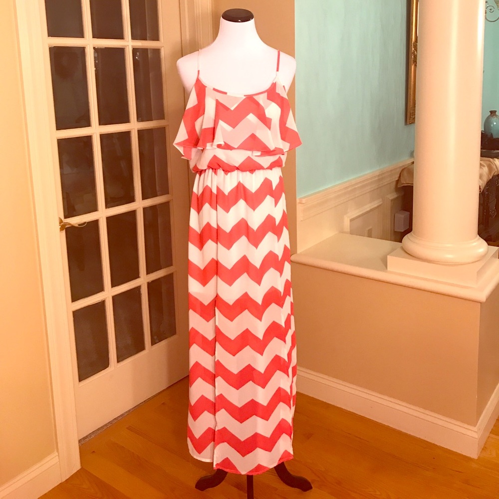 Coral and white chevron dress