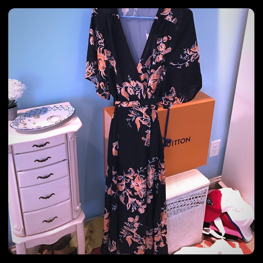 Navy and orange wrap dress never worn