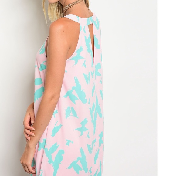 LAST Pink & Aqua Print Swing Dress Keyhole Back - Picture 3 of 3