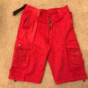 Men's Relaxed Long Cargo Shorts Baggy 32 Red