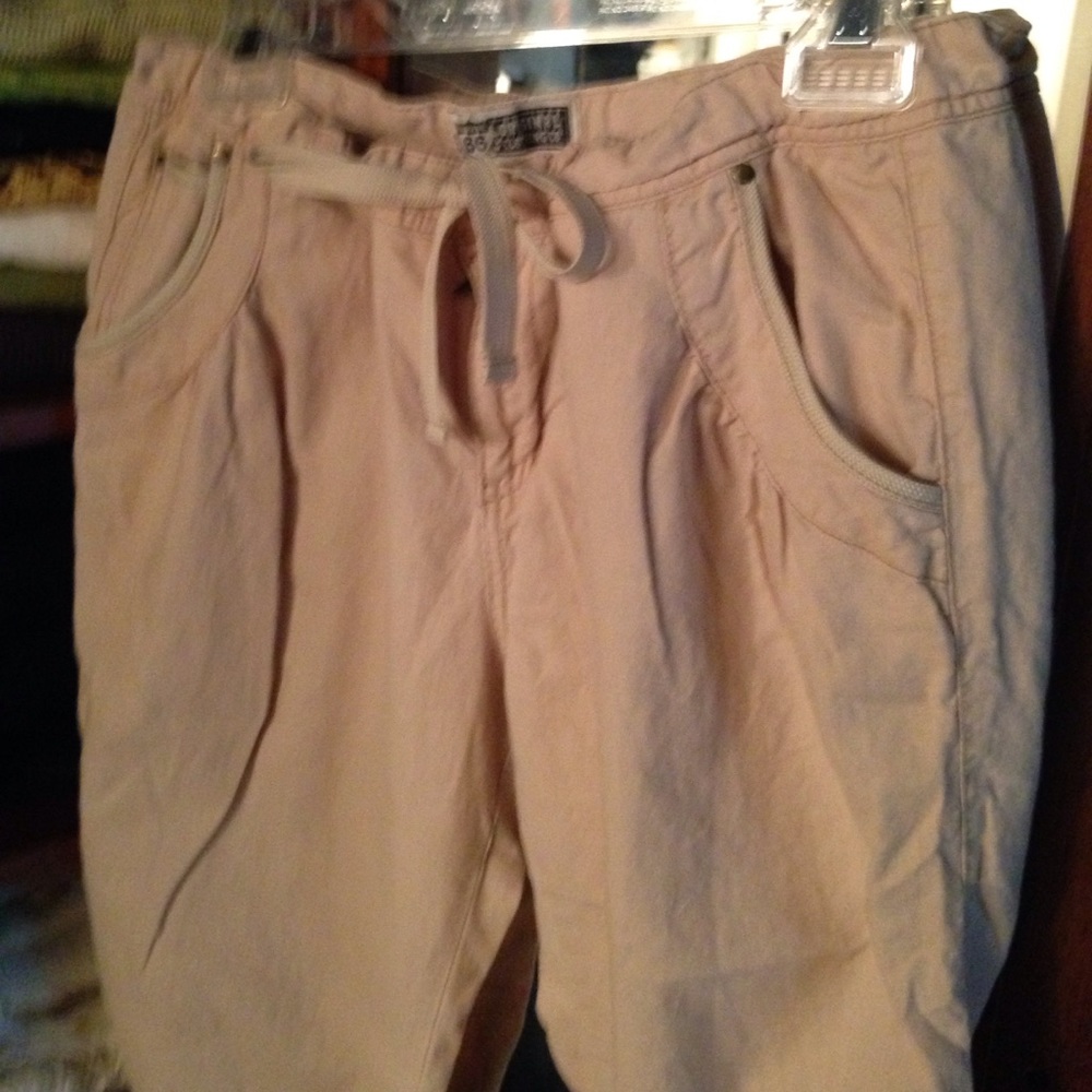drawstring tan linen cuffed Jungle capri safari Panama curved pockets Route 66