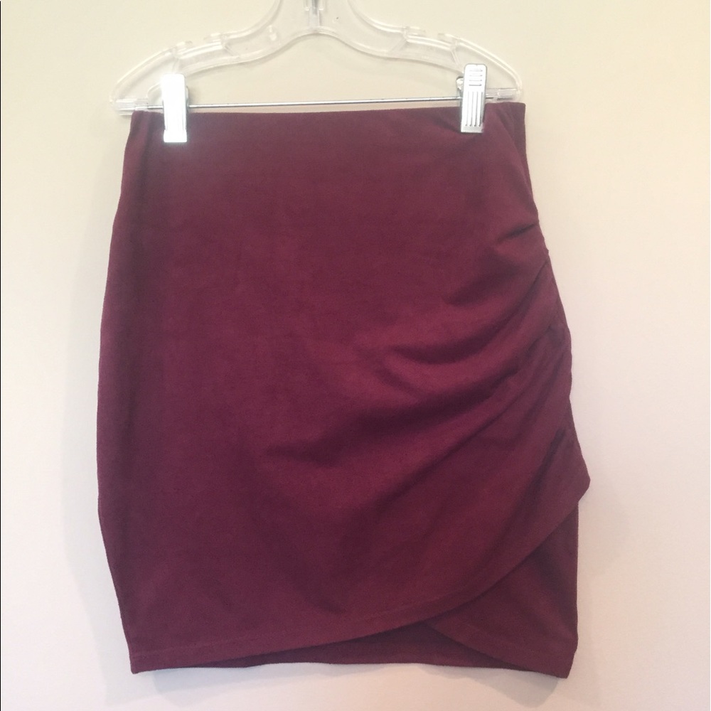 Red-burgundy skirt with ruche on the side
