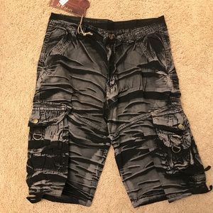 Men's Relaxed Long Cargo Shorts Baggy 32 Black