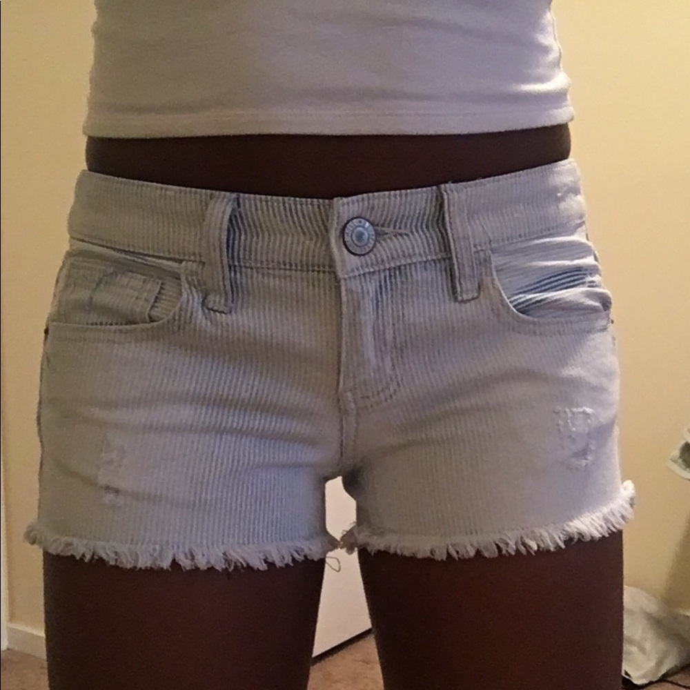 Striped denim shorts