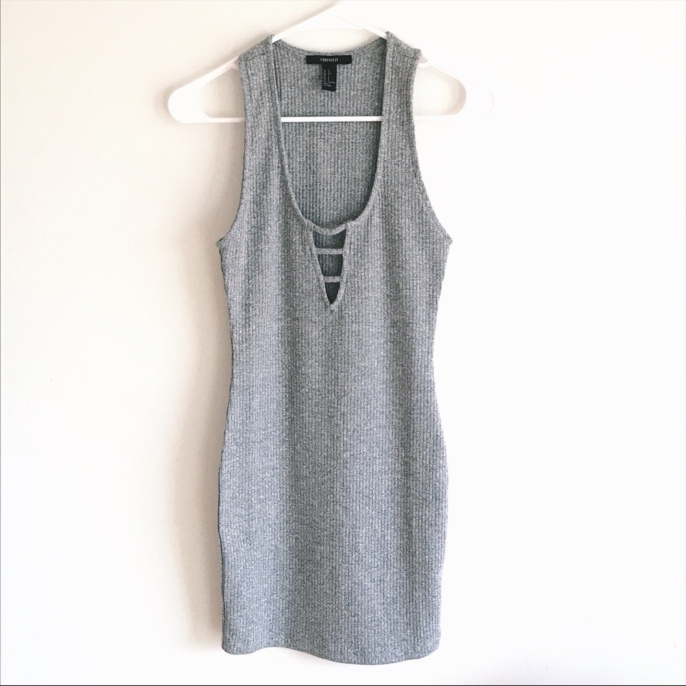 Gray Ribbed Knit Bodycon Dress
