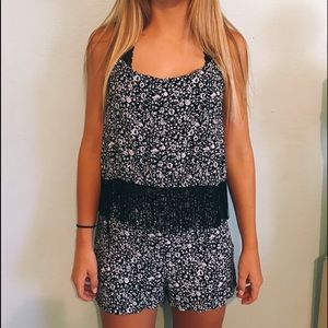 Black and white fringe floral romper!