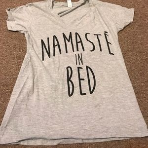 "Namaste in Bed" fitted v neck tee