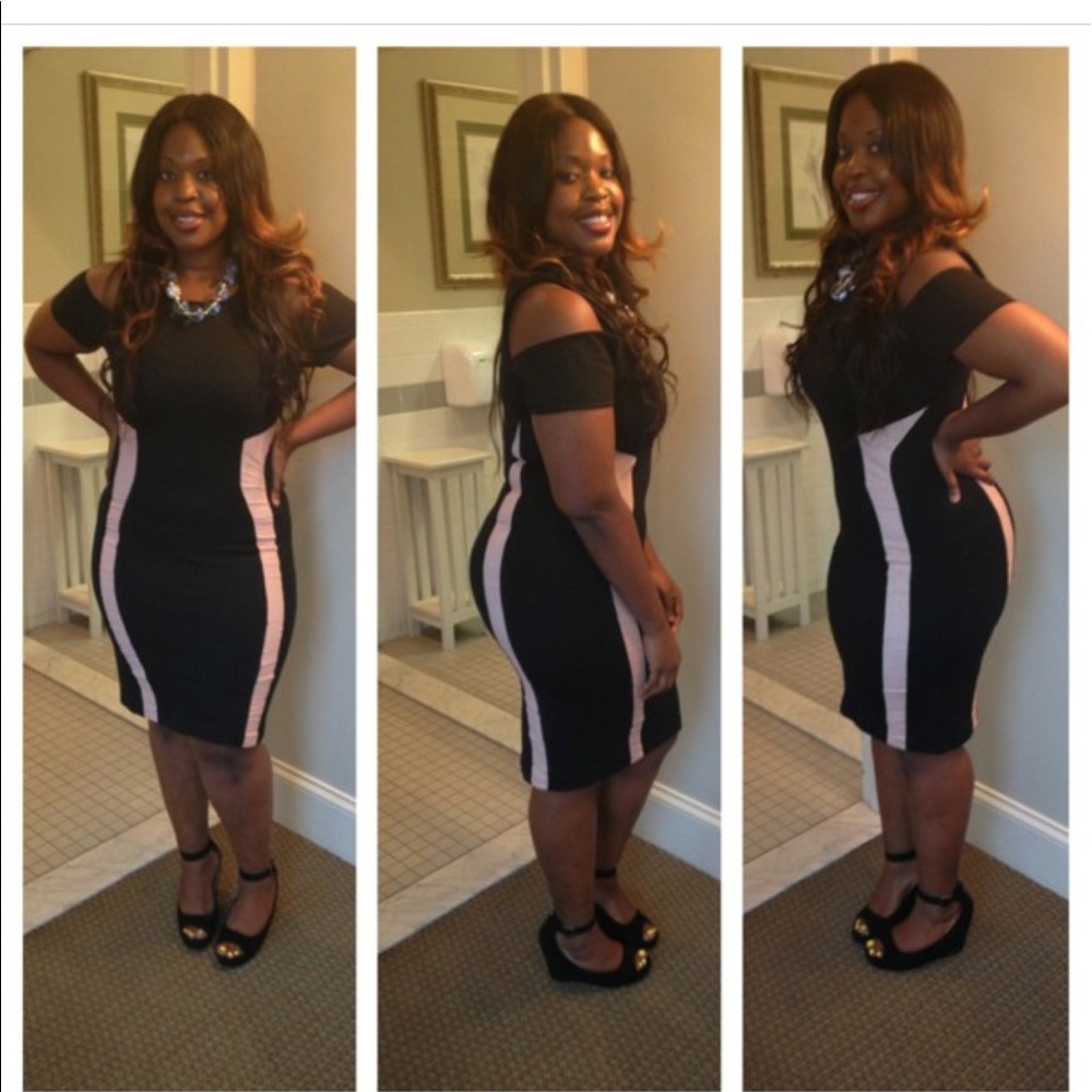 ASOS cold shoulder pink and black body con dress