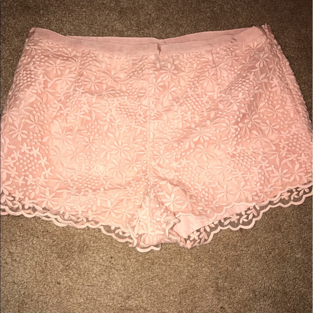 Blush colored lace shorts