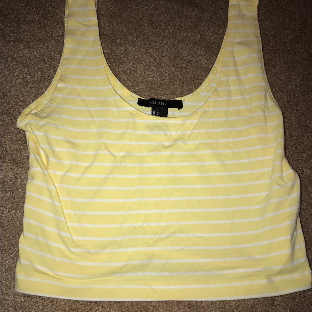 Yellow with white stripes cotton stretchy crop