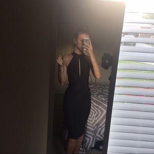 sexy open black silk midi dress
