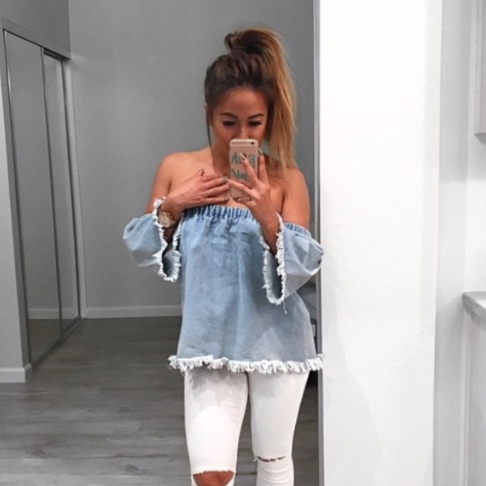 NWT J.O.A. Off shoulder denim top
