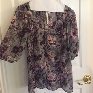 Grey and purple floral sheer top