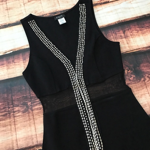 Boutique Dresses & Skirts - << Mesh Waist Beaded Black Body con Midi Dress LBD
