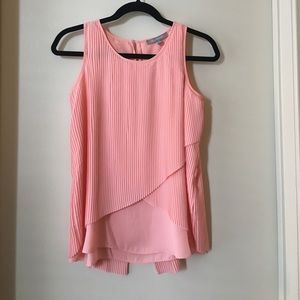 Pink pleated tank top with faux open back detail