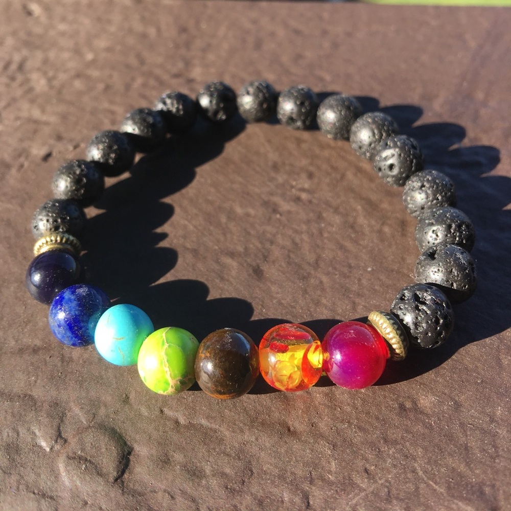 7 Colored Chakra Lava Stone Bracelet