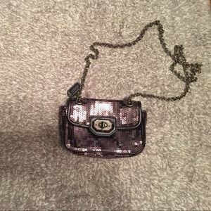 Coach sequin small crossbody in metallic pewter