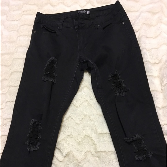 Black Distressed Skinny Jeans - Picture 1 of 3