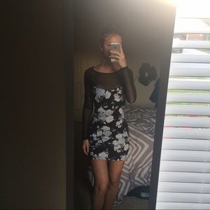 mesh rose black and white dress