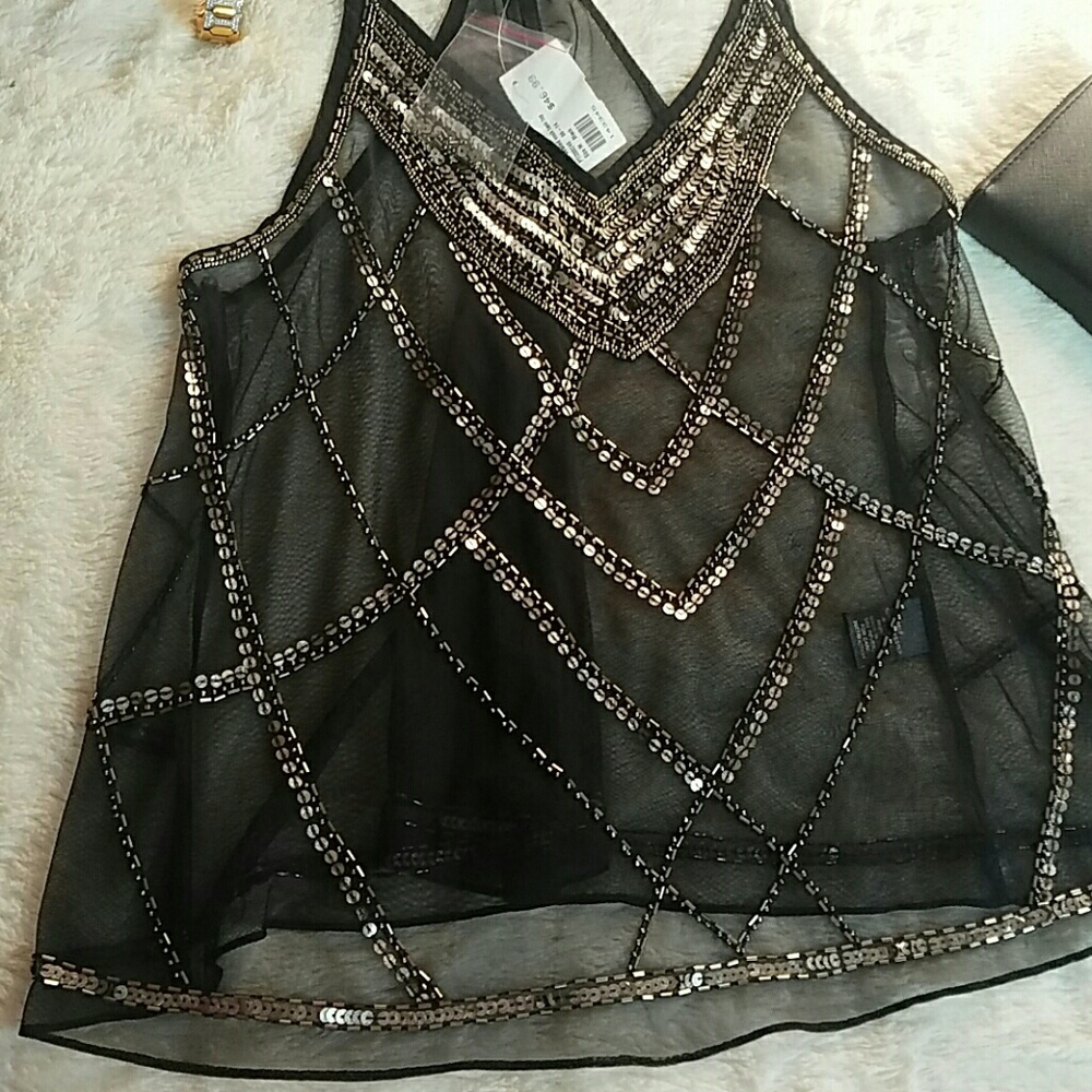 Sheer Beaded Vnck Tank Top - Picture 4 of 6