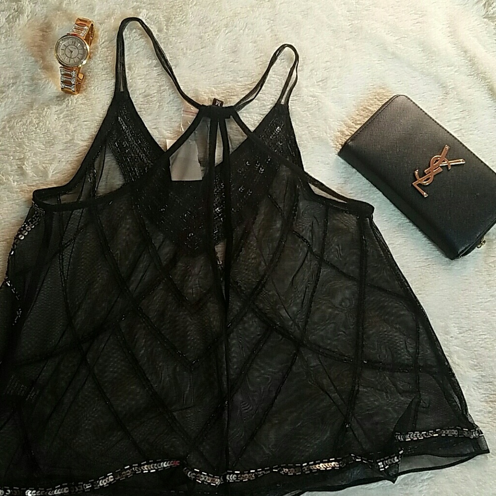 Sheer Beaded Vnck Tank Top - Picture 6 of 6