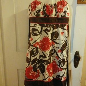 White, red, and brown floral dress