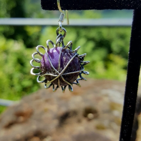 SOLD Charoite earrings - Picture 3 of 8