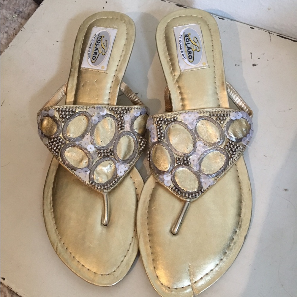 Bolaro summer rio 9 gold Sandals 1" heel comfy nwt