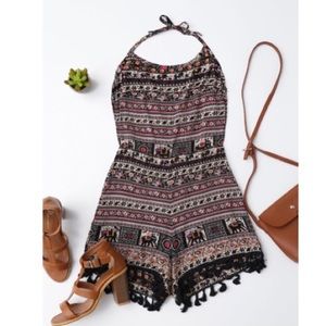 🐘Black/Pink/Orange Tapestry Elephant Print Romper