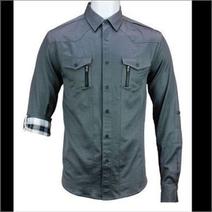 Charcoal Button Up with Zipper Pockets