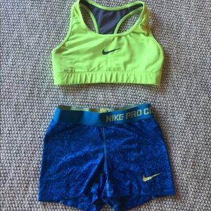 Lightly used Nike sports bra and spandex