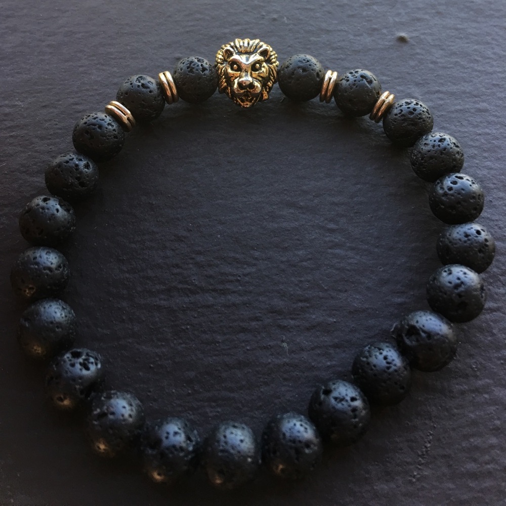 Gold Lion 🦁 Head Lava Stone Bracelet