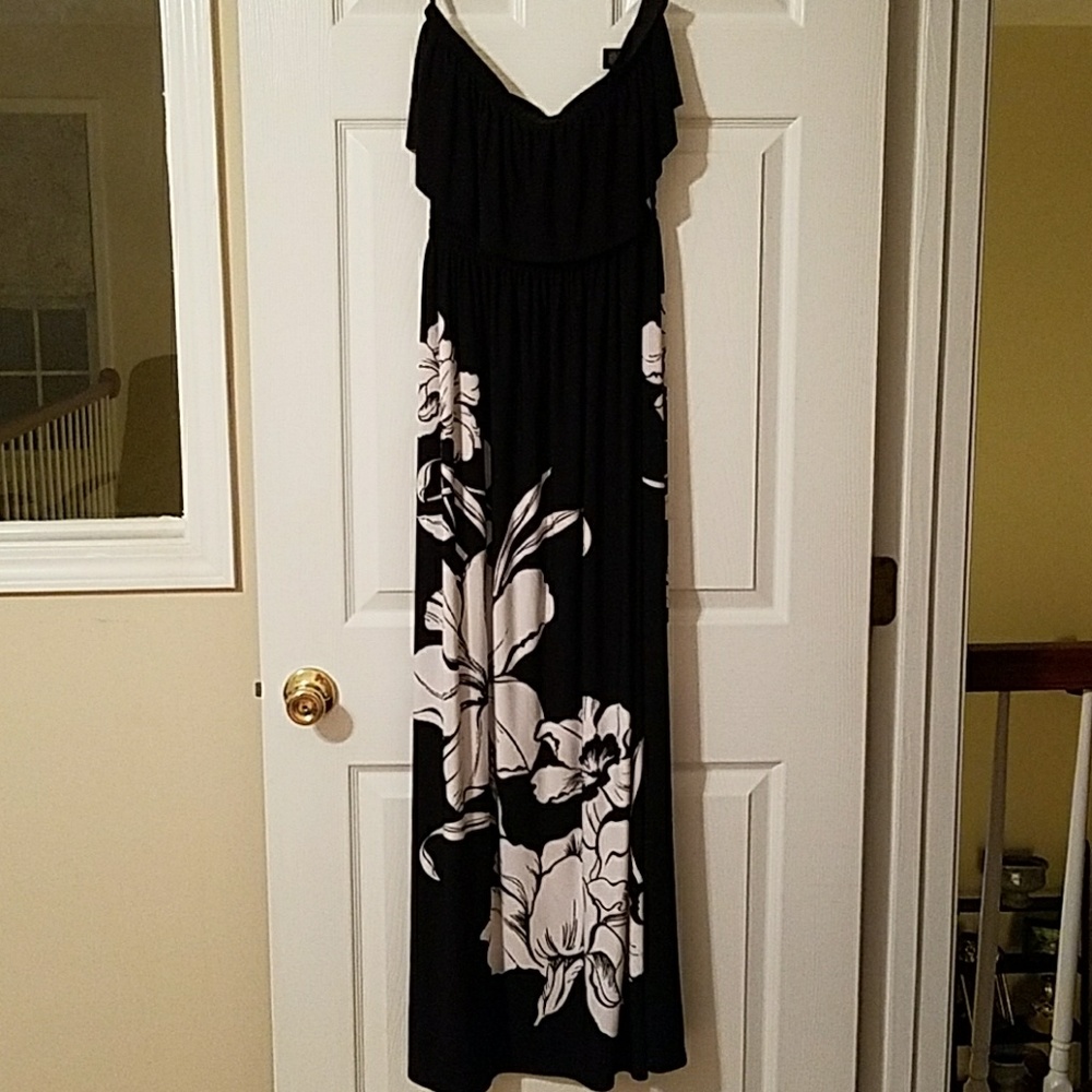 White and Black Silky Long Dress