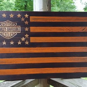 Handmade Rustic Harley Davidson Wooden Flag