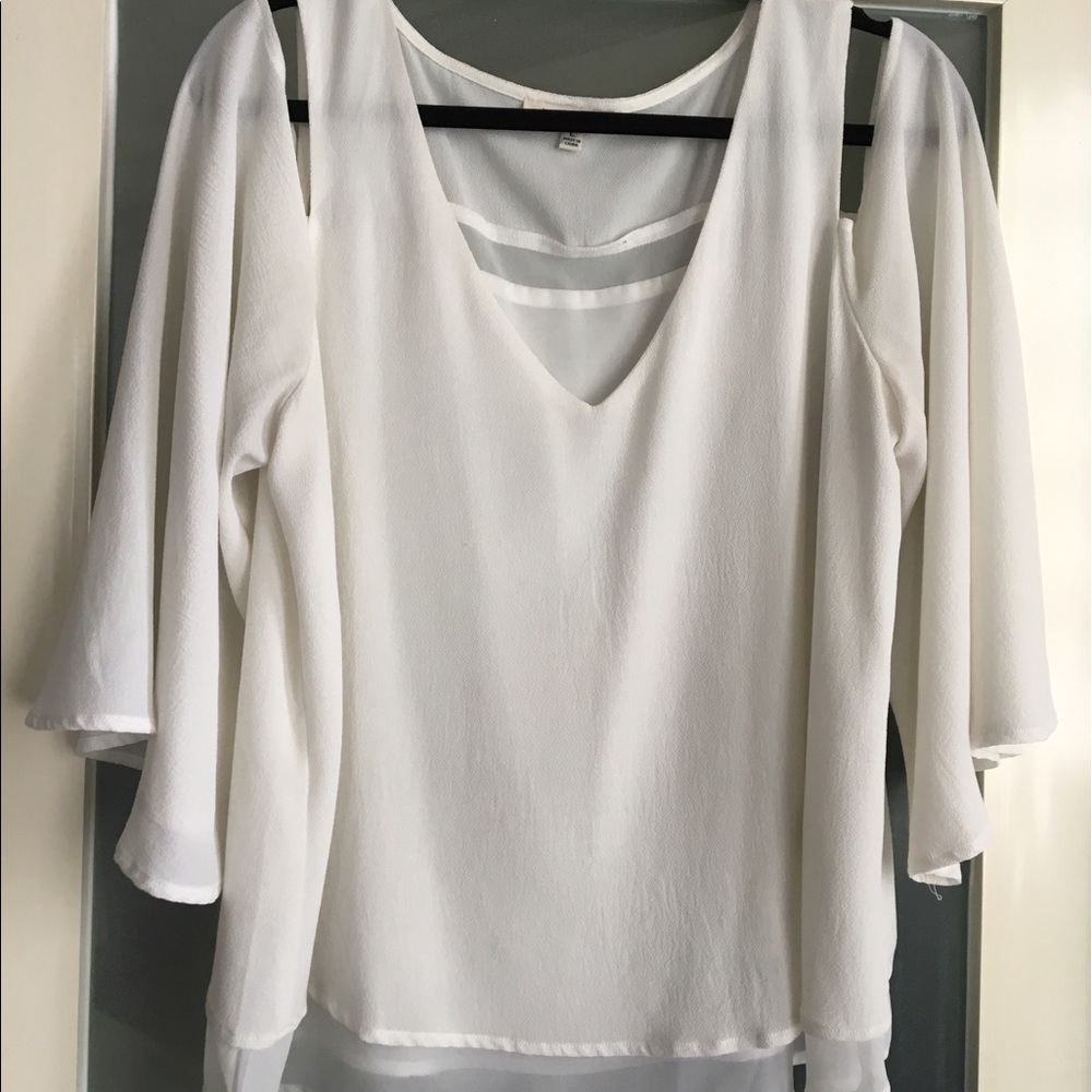Beautiful White Drapey Cold-Shoulder Blouse