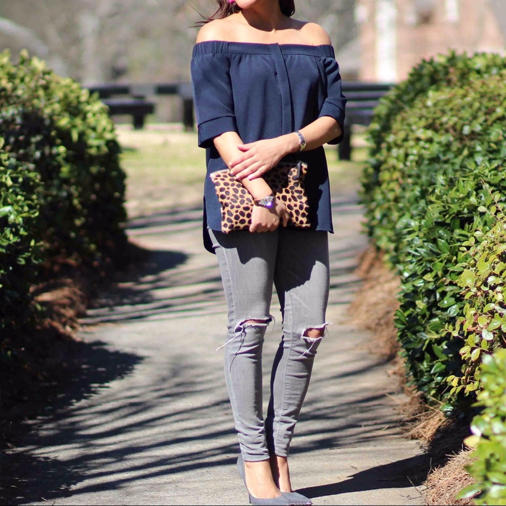 Asos Navy Blue Off The Shoulder Top sz 4