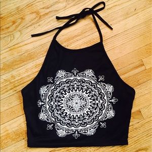 Mandala Print Halterneck Crop Top
