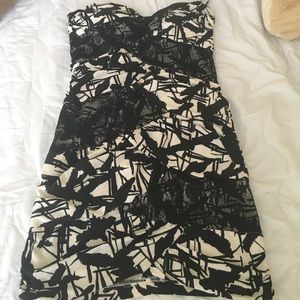 Strapless black and white lace dress