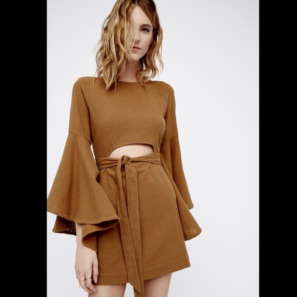 Free People rust Open Midriff Wrap Bell Sleeve S - Picture 2 of 5
