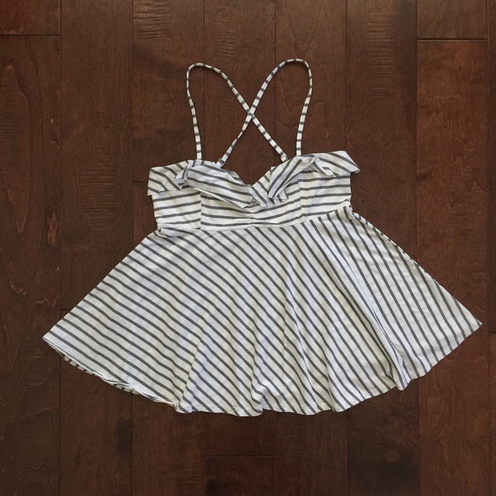 Striped Flare Spaghetti Strap Tank Top