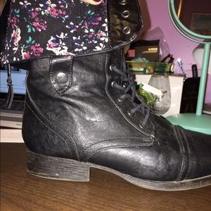 Fold over floral combat boots