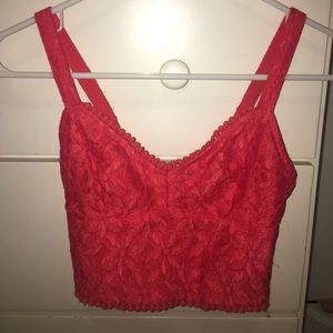 Red flower lace crop top