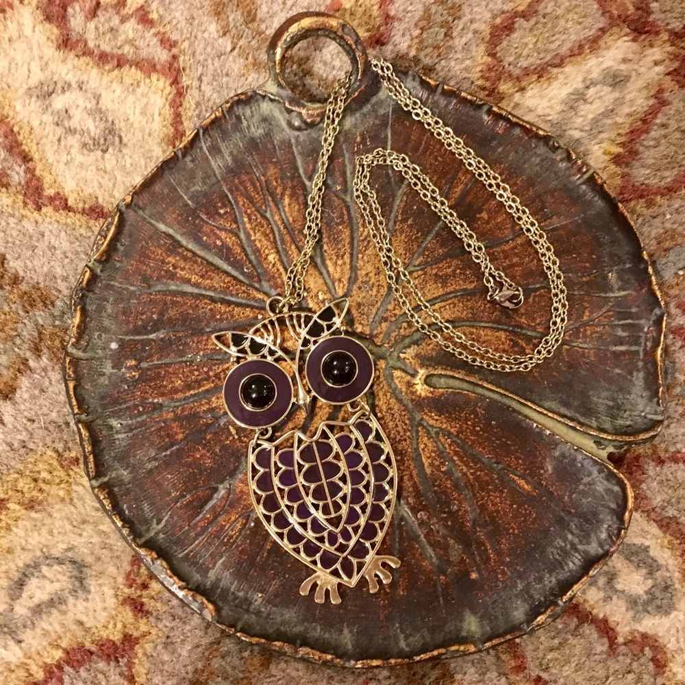 🦉Owl Pendant Necklace with Purple/Gold Tones
