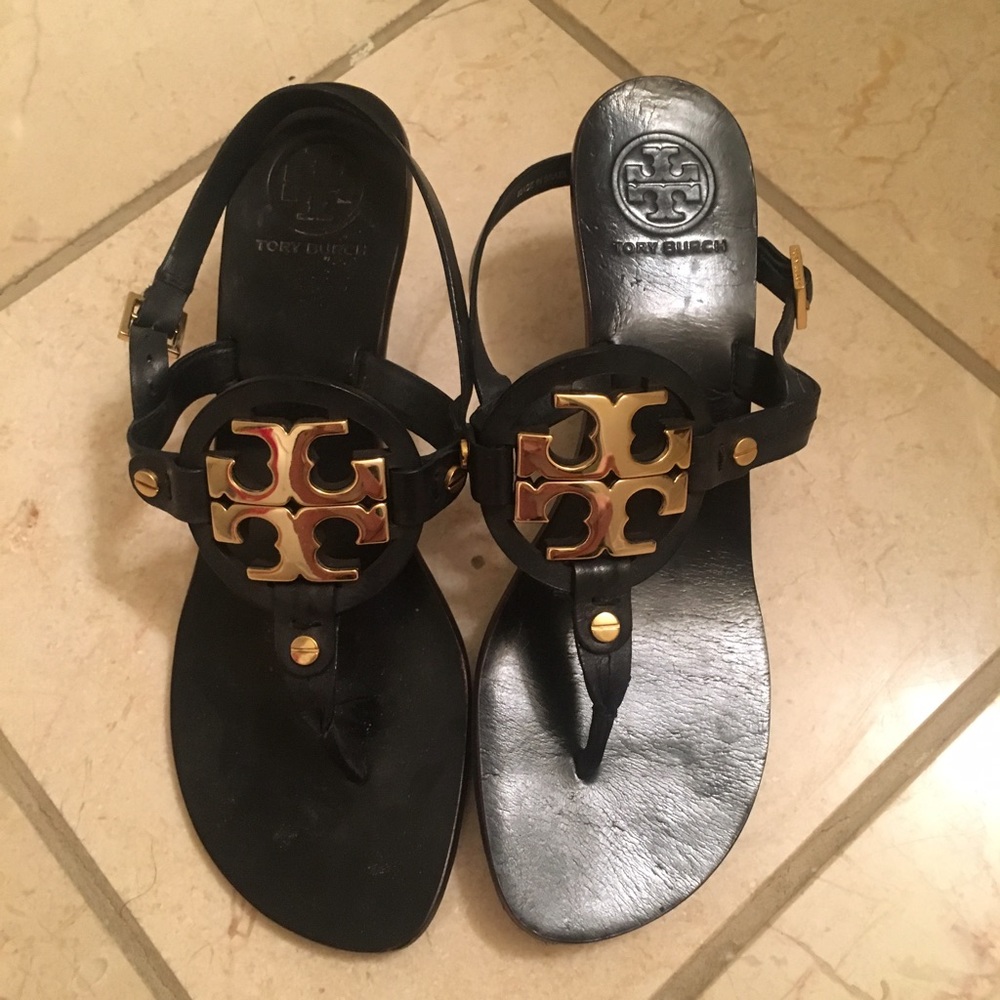 Tory Butch Black & Gold Sandals with Heel