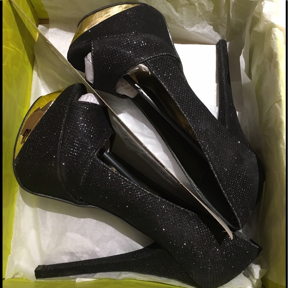 Black and Gold Platform Stilettos