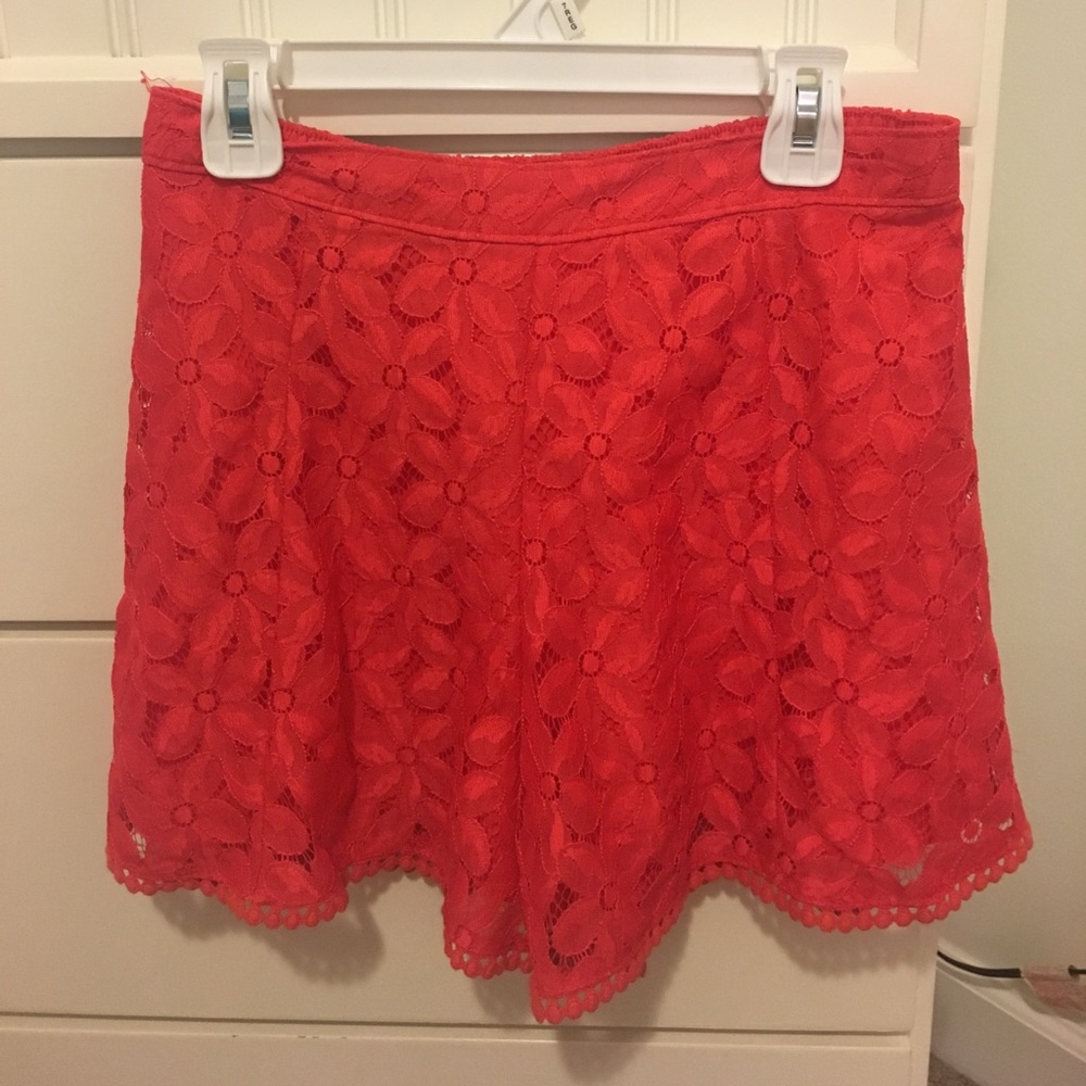 High waisted red flower lace shorts