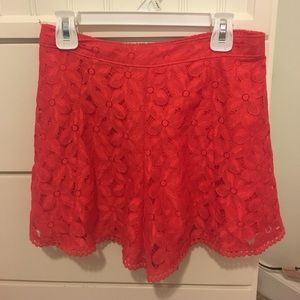 High waisted red flower lace shorts