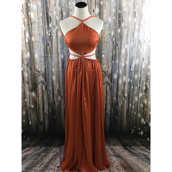 🎉CLEARANCE🎉Brick Backless Draped Maxi Gown - Picture 3 of 5